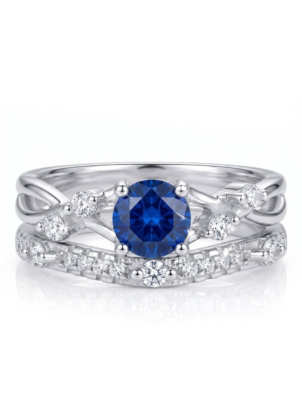 Blue Sapphire Bridal Set 925 Sterling Silver Charmed Aroma Evil Eye